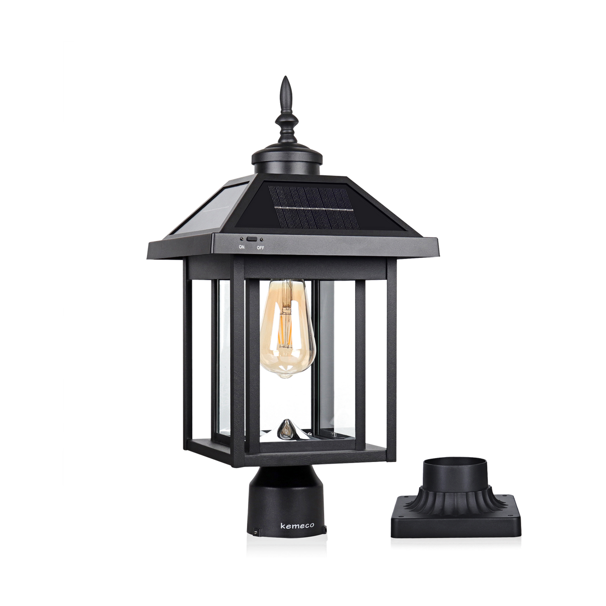 Kemeco ST4342Q premium black solar post light with clear glass and transparent background